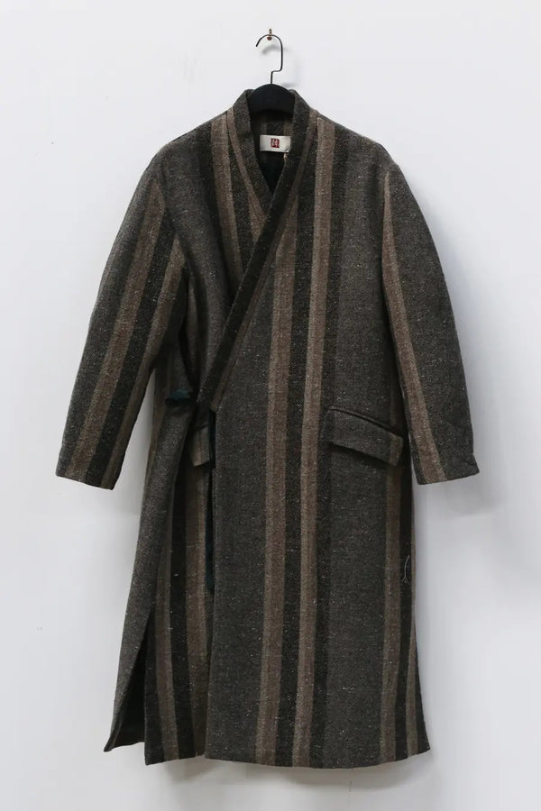AVIVA JIFEI XUE A21-KJL Reversible Heavy Wool blend Stripe Long Kimono Coat